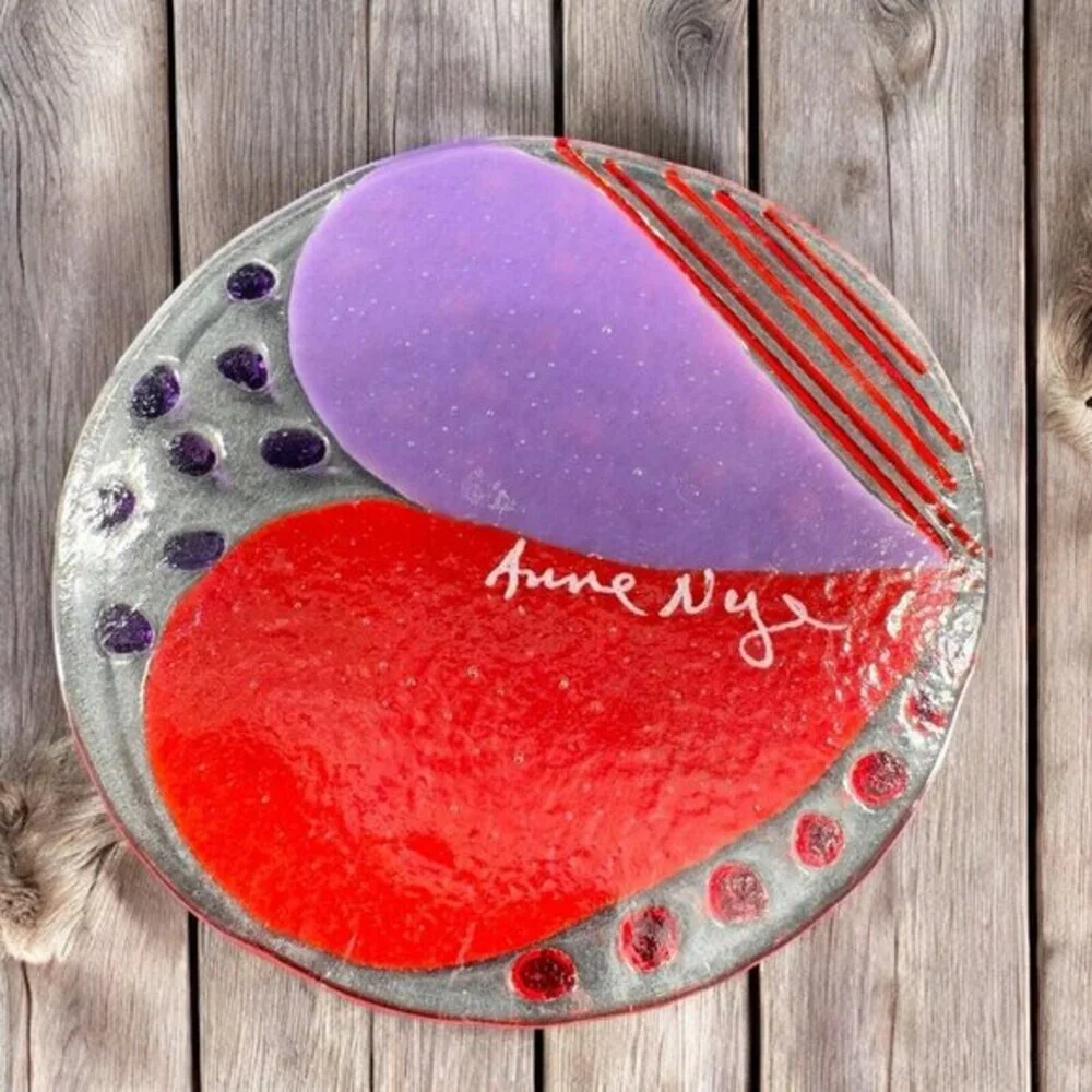 Anne Nye Fused Art Glass Fused Multicolored Round Glass‎ Plate Dish Hand Made
